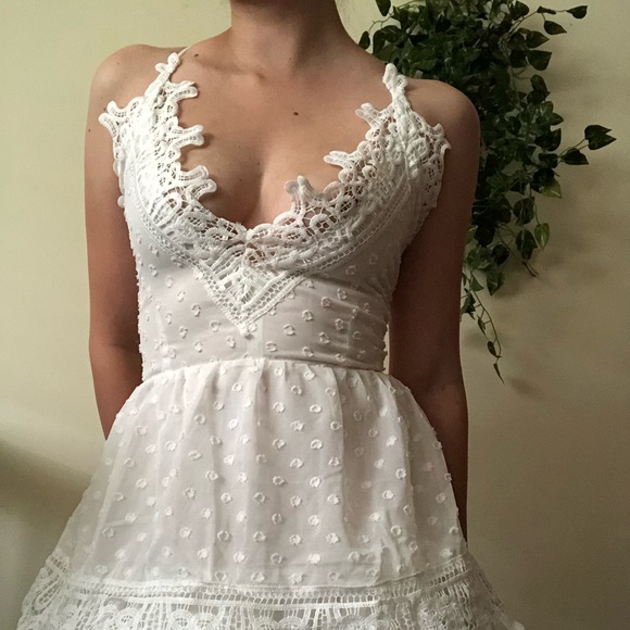 Dresses & Skirts - Boho White Midi Swiss Dot & Lace Dress
